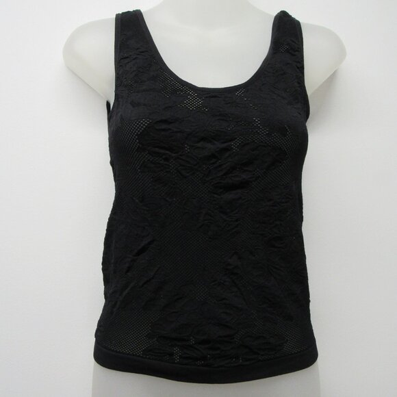 Bebe Black Stretchy Lace Tank Top Sheer sz M/L Made in USA Goth Whimsy Romantic - Picture 1 of 3